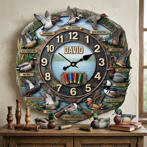 Duck Hunting Hanging Wall Clock - Personalized Gifts For Hunters 02hutn240326