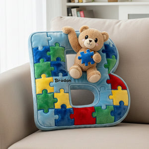Autism Bear Alphabet Initial Letter Custom Shaped Pillow - Personalized Gifts For Kids 04natn101225
