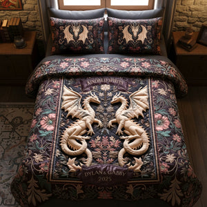 Folk Medieval Dragon Couple Quilt Bed Set, Personalized Gifts For Couple 01qhtn201125
