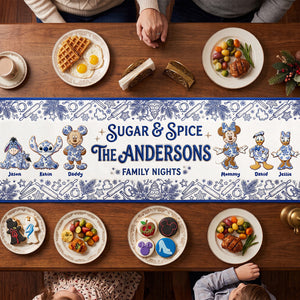 Family Gingerbread Toile de Jouy Blue Floral Quilted Table Runner - Personalized Gifts For Family 04pgta260826