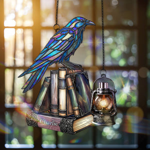 Raven on Books Gothic Suncatcher Ornament - Personalized Gifts For Book Lover 01PGMG150825