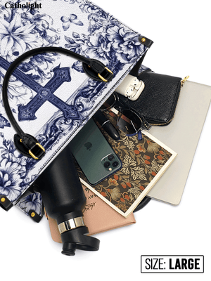 Catholight The Cross Amidst Blooming Faith Leather Bag