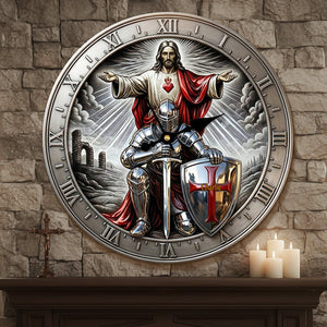Kneel Templar Knight Jesus Wall Clock, Personalized Gifts For Christians 02qhta190126
