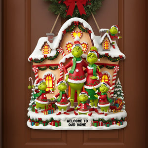 Funny Green Monster Welcome Wood Sign - Personalized Christmas Gifts For Family 01pgtn291025