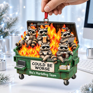 Raccoon Dumpster Fire Nonchalant Ornament - Personalized Gifts For Coworkers 02qhdt201026
