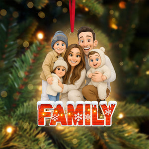 Family Cartoon Art Ornament - Custom Photo Gifts For Family 04pgta110825 - Ornament - GoDuckee
