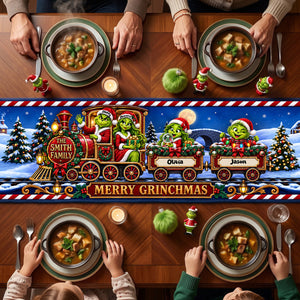 Family Christmas Train Table Runner - Personalized Gifts For Family Quilted Table Runner 04TYTA240926