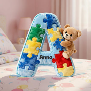 Autism Bear Alphabet Initial Letter Custom Shaped Pillow - Personalized Gifts For Kids 04natn101225