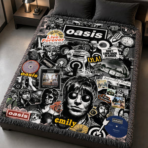 The Oasis Band Vintage Woven Blanket - Personalized Gifts For Music Lovers 03HUDH241026