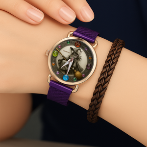 Mystical Witch On Broom Mesh Straps Watch - Personalized Gifts For Witch Lovers 04PGLU190725