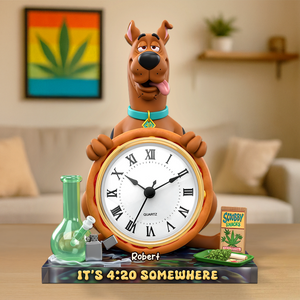 A Playful Pup Desk Clock Plaque - Personalized Gift For Weed Lovers 04TOPU180625