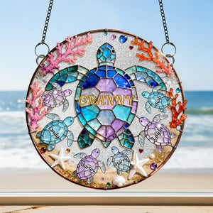 Turtle Mom Suncatcher Ornament Personalized Mothers Day Gifts 01HUMG230226
