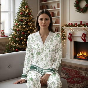Christmas Toile de Jouy Button Up Pajamas - Personalized Gift For Her 02PGLU300925
