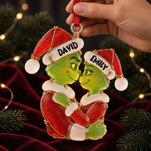 Christmas Couple Sea Glass Effect Ornament, Personalized Gifts For Couple 06QHDT131026