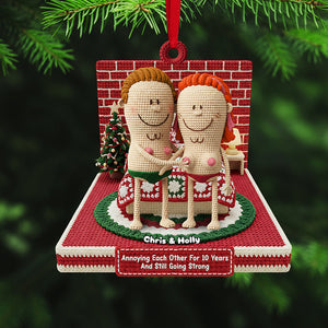 Personalized Gifts For Christmas, Knitting Funny Couple Acrylic Ornament 02nata241025