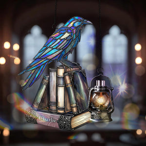 Raven on Books Gothic Suncatcher Ornament - Personalized Gifts For Book Lover 01PGMG150825