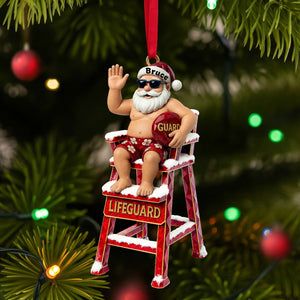 Caricature Beach Santa Lifeguard Ornament - Personalized Christmas Gifts For Beach Lifeguard 04OHLU210825