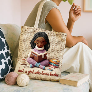 Knitted Girl Reading Book Tote Bag - Personalized Gifts For Book Lovers 03TGLU290725