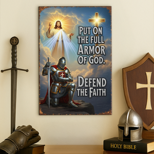 Kneeing Knight & God Print Metal Sign - Personalized Gifts For Christian 03HUPU150725