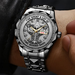 Biker Behind Bars Stainless Steel Men's Watch, Personalized Gifts For Motorcycle Lovers 03qhqn310725