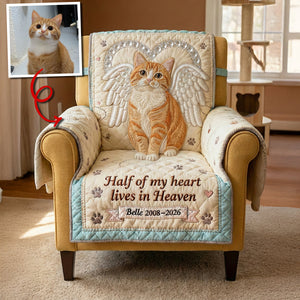 Dog Cat In Heaven Quilted Armchair Cover, Personalized Keepsake to Remember Departed Pet 05qhtn270126