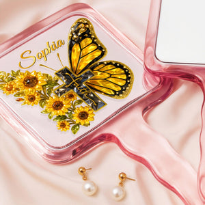Butterfly Cross Floral Handheld Mirror – Personalized Gifts For Christians 04huqn051225