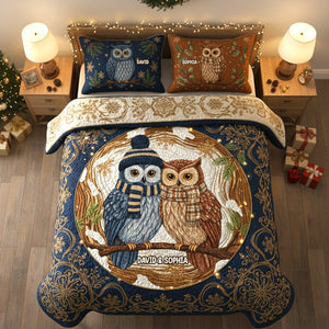 Owl Couple Personalized Christmas For Couple Quilt Bedding Set 02hytn211025
