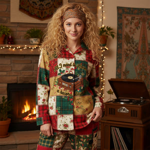 Vinyl Records Lovers Button Up Pajama Set - Christmas Gifts 01paqn201125