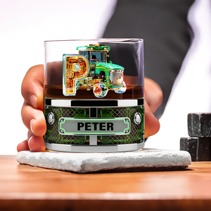 Rustic Tractor Initials Name Drinking Glass - Personalized Gifts For Tractor Lovers 03TGLU250825