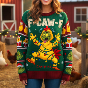 F-Caw-F Chicken 3D Knitted Ugly Sweater - Personalized Funny Christmas Gift 02tgmg061025