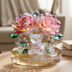 Flower Bear Mom Acrylic Plaque - Personalized Gifts For Mom 01NAMG060226
