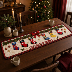 Holiday Stockings Quilted Table Runner - Personalized Christmas Gifts For Family 02naqn190826