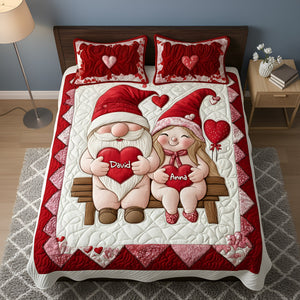 Sweet Gnome Couple Quilt Bed Set - Personalized Gift For Couples 02NALU291125