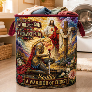 Kneeling Knight Quilted Laundry Basket - Personalized Gifts For Christians 01hudt180726