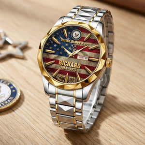 Patriotic Legacy Stainless Steel Men's Watch Personalized Gifts for Veterans 03HUQN150626