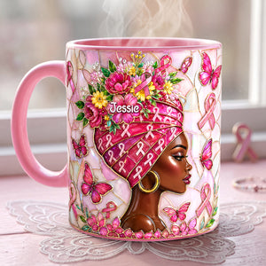 Cancer Fighter Girly Accent Mug - Personalized Gifts For Breast Cancer Warriors 02QHTA030826