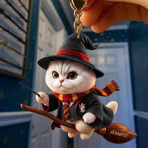 Flying Broom Cat Keychain Personalized Gifts For Cat Lovers 03ACDT050725
