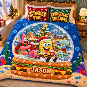 Yellow Sponge & Nautical Friends Quilt Bed Set - Personalized Christmas Gifts 07HALU011026