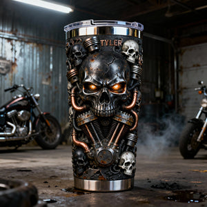 Fierce Skull Motorcycle Tumbler, Personalized Gifts For Bikers 04qhlu070126