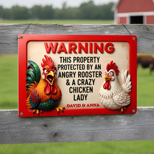 Funny Angry Rooster & Chicken Lady Metal Sign Personalized Gifts 05NADT261125
