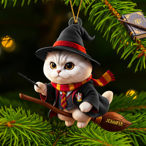 Flying Broom Cat Christmas Ornament - Personalized Gifts For Cat Lovers 03ACDT220825