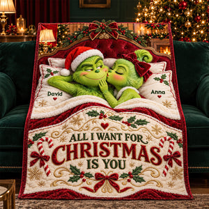 Lovely Peck On The Cheek Of Mischief Couple Blanket - Personalized Christmas Gifts For Couples 07todt191026