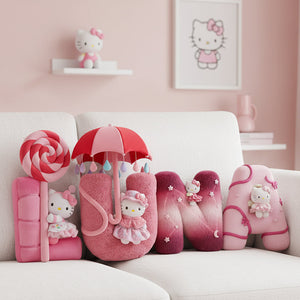 Personalized Kawaii Cat Initials Letter Shaped Pillow 03PATA021225