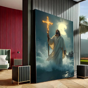 Jesus Walking On Water With Glowing Cross Canvas – Gift For Jesus Lover 02acxa060525