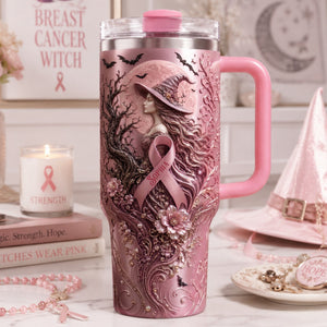 Pink Witches Ribbon Breast Cancer Awareness Colorful 40oz Tumbler With Handle - Personalized Gifts For Cancer Awareness 04palu100826