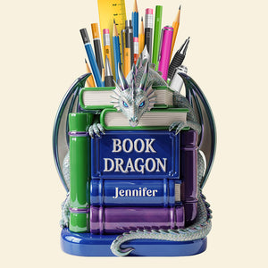 Book Dragon Wooden Pen Holder – Personalized Gifts for Book Lovers 02naqn010825