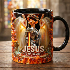 Kneel Templar Knight Warrior & Jesus Savior Accent Mug, Personalized Gifts For Christians 03qhqn210126