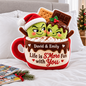 Lovely Mischief Marshmallow Couple Life is S'More Fun with You Custom Shaped Pillow - Personalized Christmas Gifts For Couples 04toqn211026