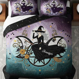 Mystic Witch Triple Moon Quilt Bed Set, Personalized Gifts For Wiccans 02qhqn280725