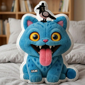Blue Mischief Cat Shaped Pillow Personalized Gifts 03natn081125